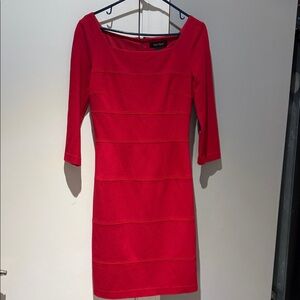 White House Black Market Red 3/4 Sleeve Dress. Squared neckline size 4. EUC